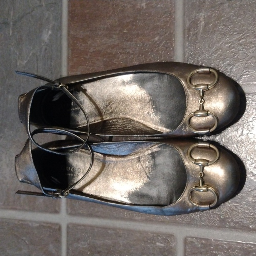 Gucci horses bit Gunmetal ankle strap Ballerina ballet flats size 36.5C